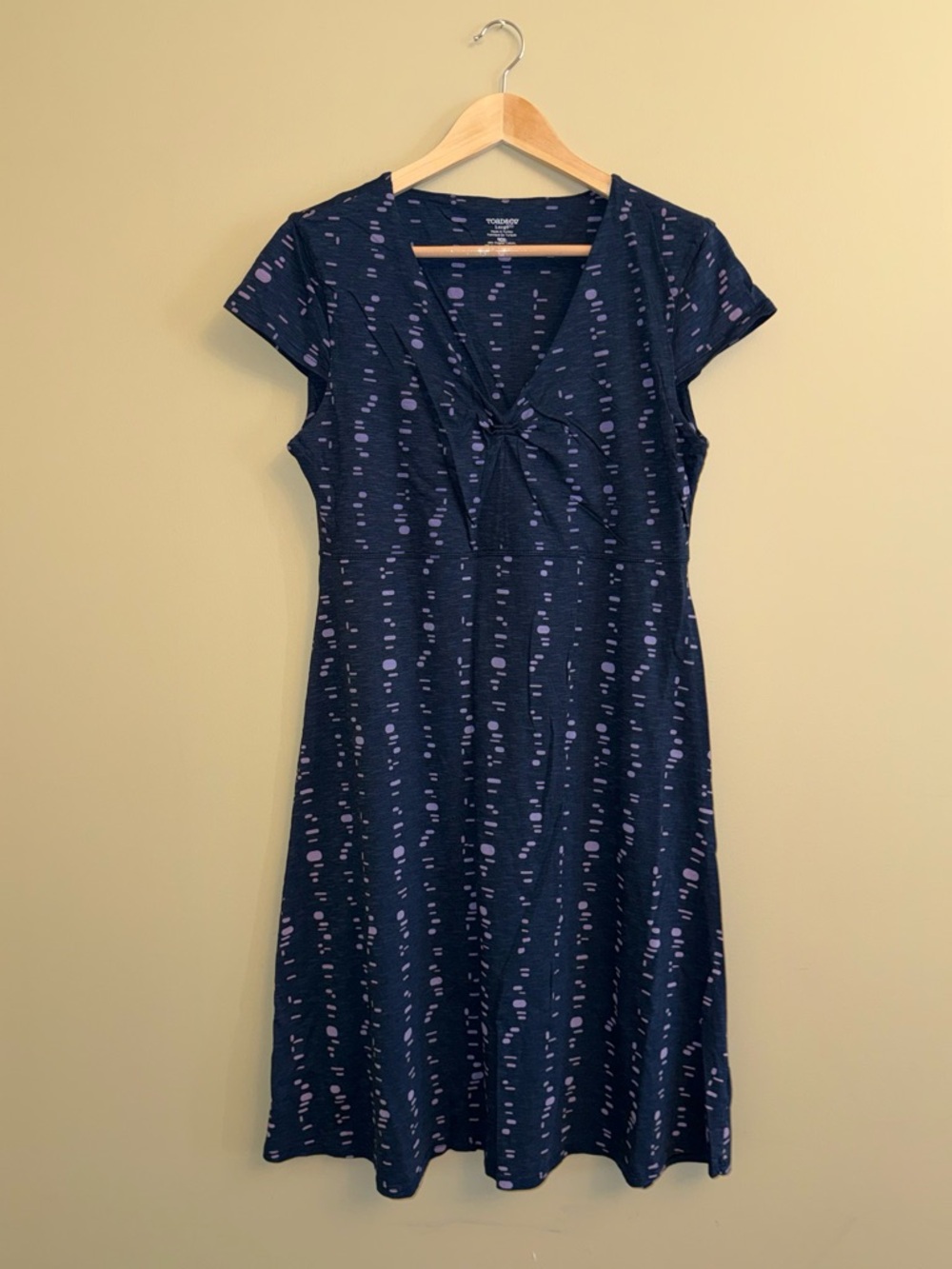Toad Co Rosemarie V-Neck A-line Cap Sleeve MIDI Dress L Blue Purple Casual Comfy